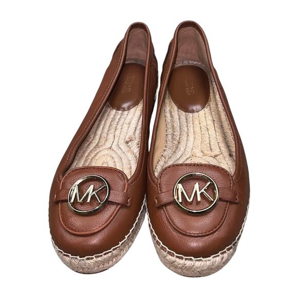 Michael Kors Lillie Leather Espadrilles Flats Slip On MK Logo Size 10 - Picture 1 of 9